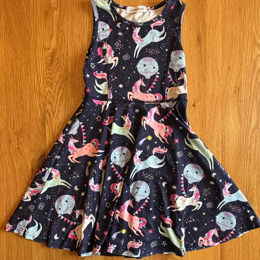 Kids Unicorn Print Twirl Dress